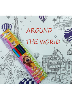 Felnőtt kifestő - Around the world/A világ körül + 6 db színes ceruza