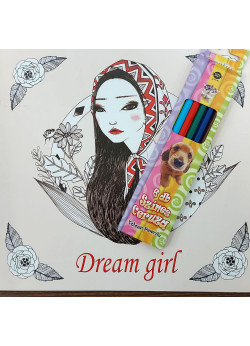Felnőtt kifestő - Dream girl/Álom lány + 6 db színes ceruza