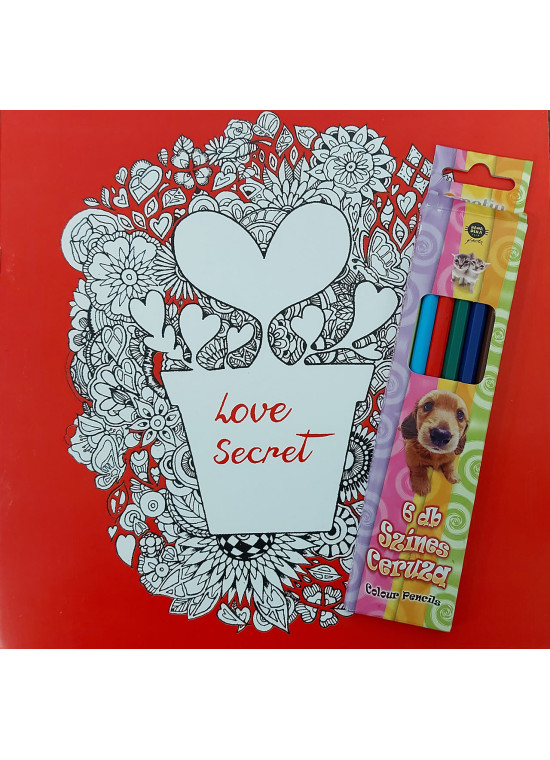 Felnőtt kifestő - Love secret/Titkos szerelem + 6 db színes ceruza