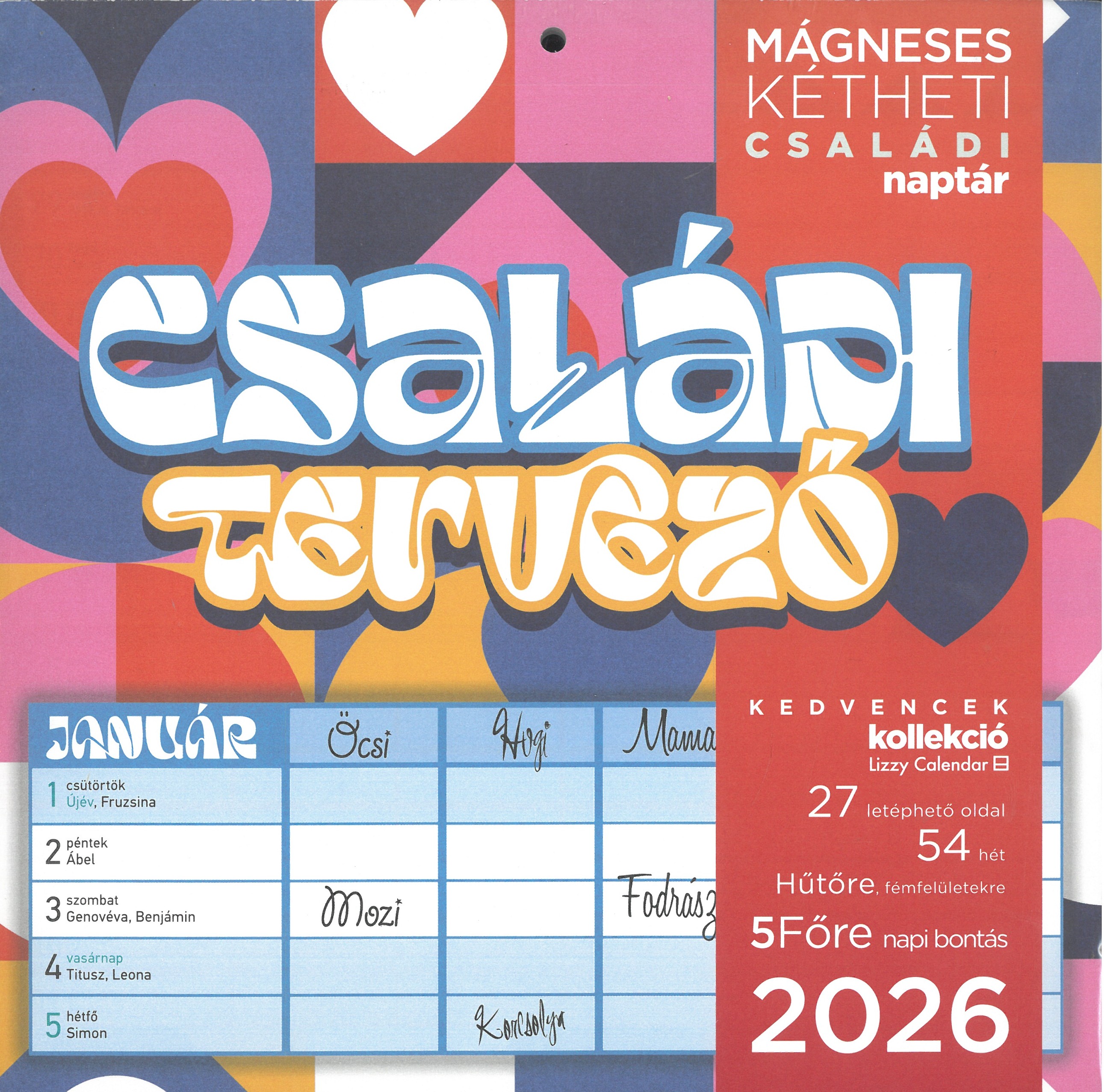 2026 Mágneses naptár CSALÁDI TERVEZŐ
