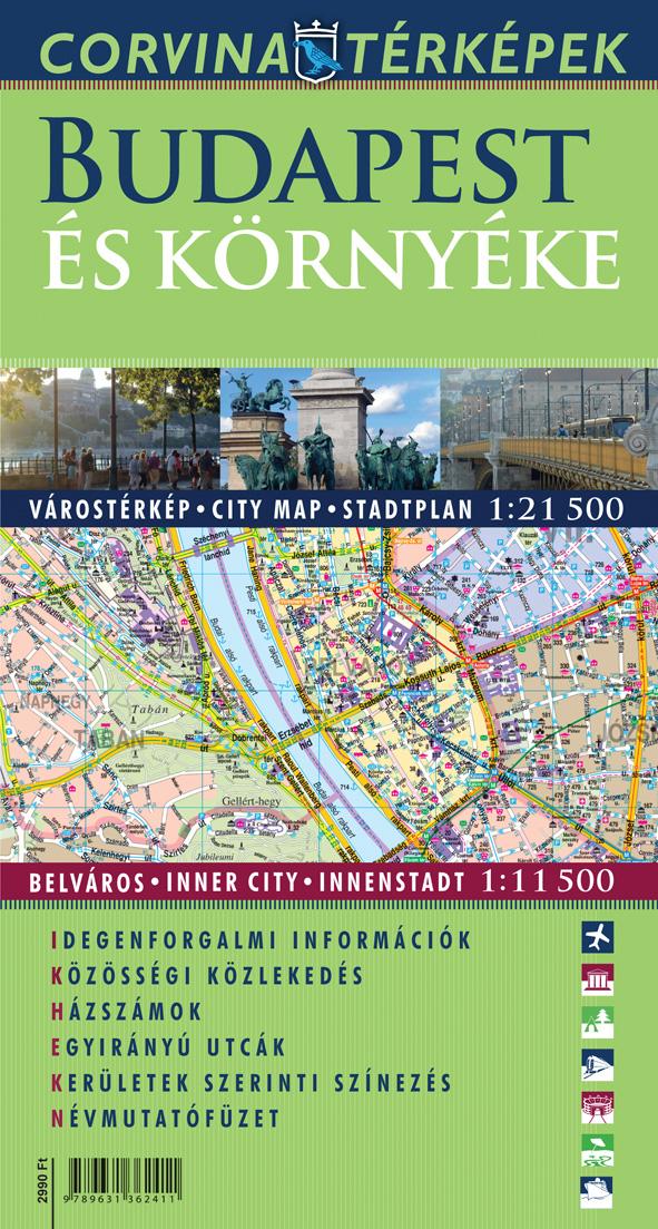 BUDAPEST ÉS KÖRNYÉKE HAJTOGATOTT VÁROSTÉRKÉP 1:21 500